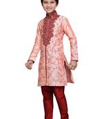 Pink Art Silk Kids Kurta Pyjama For Boys