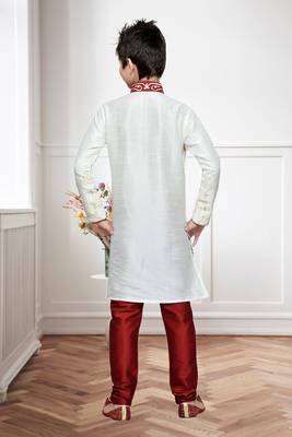 Cream Art Silk Kids Kurta Pyjama For Boys 4