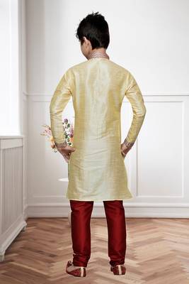 Gold Art Silk Kids Kurta Pyjama For Boys 3