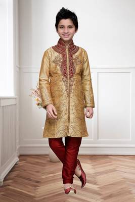 Chikoo Art Silk Kids Kurta Pyjama For Boys 2