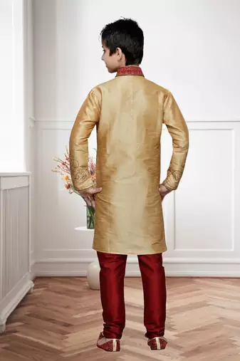 Chikoo Art Silk Kids Kurta Pyjama For Boys