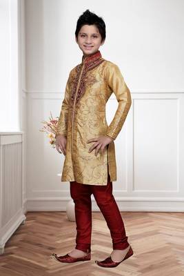 Chikoo Art Silk Kids Kurta Pyjama For Boys 4