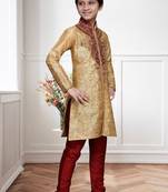 Chikoo Art Silk Kids Kurta Pyjama For Boys