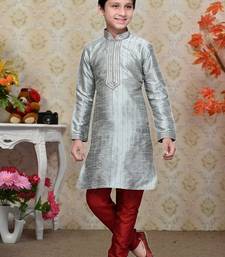 Grey Art Silk Kids Kurta Pyjama For Boys