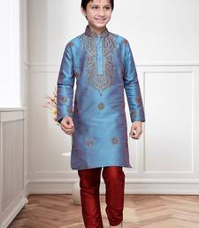 Rama Green Art Silk Kids Kurta Pyjama For Boys