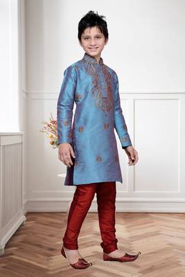 Rama Green Art Silk Kids Kurta Pyjama For Boys 3