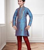 Rama Green Art Silk Kids Kurta Pyjama For Boys