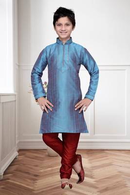 Rama Green Art Silk Kids Kurta Pyjama For Boys 2
