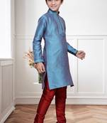 Rama Green Art Silk Kids Kurta Pyjama For Boys