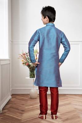 Rama Green Art Silk Kids Kurta Pyjama For Boys 4