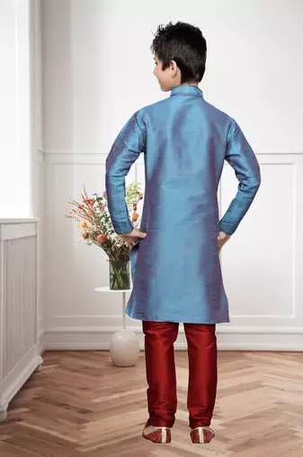 Rama Green Art Silk Kids Kurta Pyjama For Boys