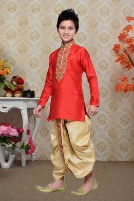 Maroon Art Silk Kids Kurta Dhoti For Boys 3