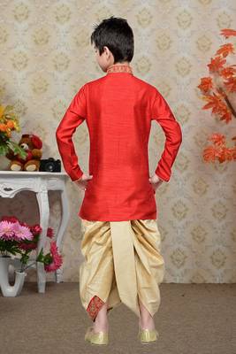 Maroon Art Silk Kids Kurta Dhoti For Boys 4