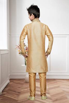 Chikoo Art Silk Kids Kurta Pyjama For Boys 4