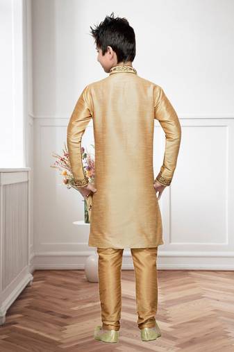 Chikoo Art Silk Kids Kurta Pyjama For Boys
