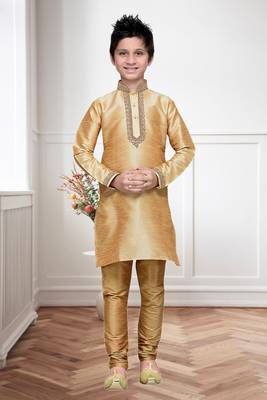 Chikoo Art Silk Kids Kurta Pyjama For Boys 2