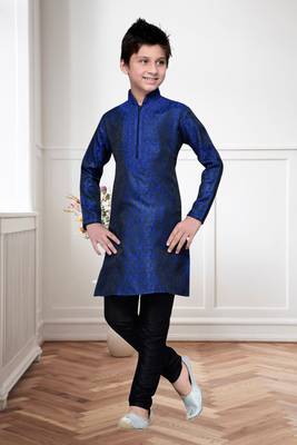 Royal blue brocket kids kurta pyjama for boys 2