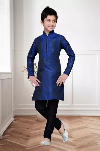 Royal blue brocket kids kurta pyjama for boys