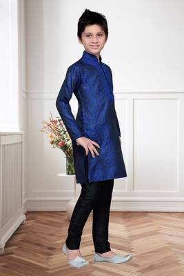 Royal blue brocket kids kurta pyjama for boys 3