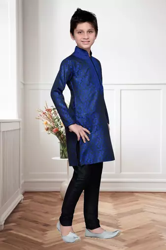 Royal blue brocket kids kurta pyjama for boys