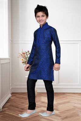 Royal blue brocket kids kurta pyjama for boys 1