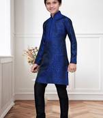 Royal blue brocket kids kurta pyjama for boys