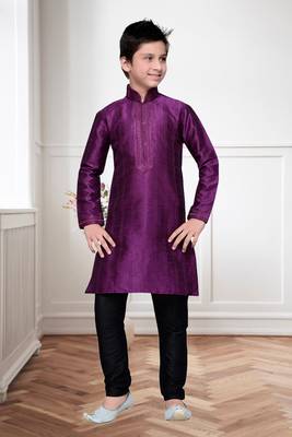 Purple Art Silk Kids Kurta Pyjama For Boys 2