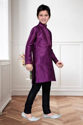Purple Art Silk Kids Kurta Pyjama For Boys 1