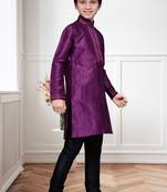 Purple Art Silk Kids Kurta Pyjama For Boys
