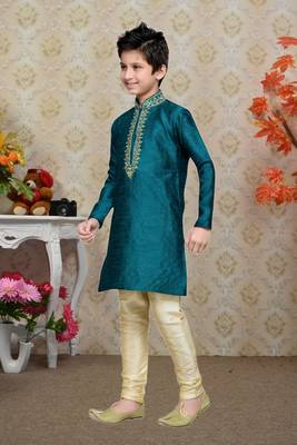 Rama Green Art Silk Kids Kurta Pyjama For Boys 1