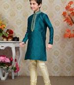 Rama Green Art Silk Kids Kurta Pyjama For Boys