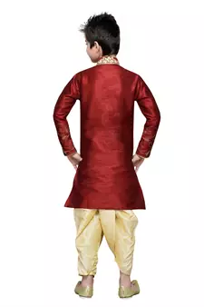 Maroon Art Silk Kids Kurta Pyjama For Boys