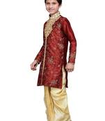 Maroon Art Silk Kids Kurta Pyjama For Boys