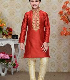 Maroon Art Silk Kids Kurta Pyjama For Boys