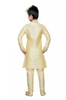 Gold Art Silk Kids Kurta Pyjama For Boys