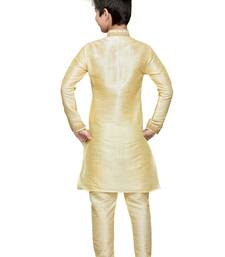 Gold Art Silk Kids Kurta Pyjama For Boys