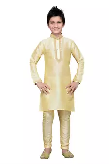 Gold Art Silk Kids Kurta Pyjama For Boys