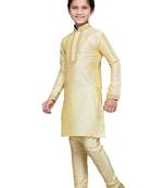 Gold Art Silk Kids Kurta Pyjama For Boys