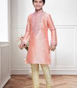Pink Art Silk Kids Kurta Pyjama For Boys