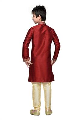 Maroon Art Silk Kids Kurta Pyjama For Boys 2