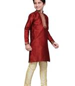 Maroon Art Silk Kids Kurta Pyjama For Boys
