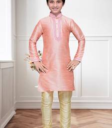 Pink Art Silk Kids Kurta Pyjama For Boys