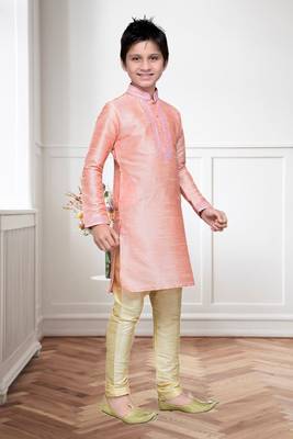 Pink Art Silk Kids Kurta Pyjama For Boys 1