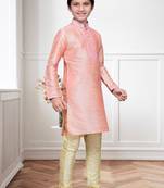 Pink Art Silk Kids Kurta Pyjama For Boys