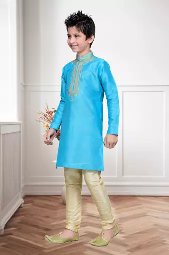 Feeroze Art Silk Kids Kurta Pyjama For Boys