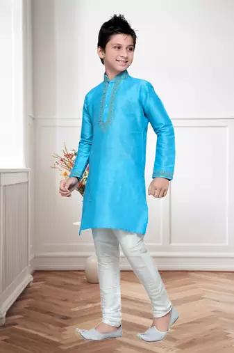 Feeroze Art Silk Kids Kurta Pyjama For Boys