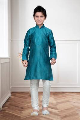 Rama Green Art Silk Kids Kurta Pyjama For Boys 2