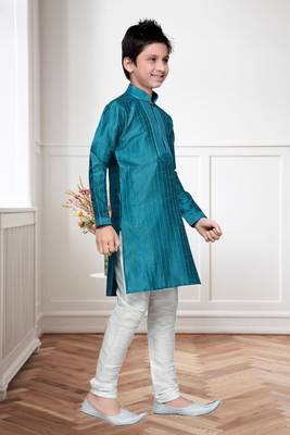 Rama Green Art Silk Kids Kurta Pyjama For Boys 3