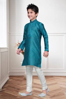 Rama Green Art Silk Kids Kurta Pyjama For Boys 4
