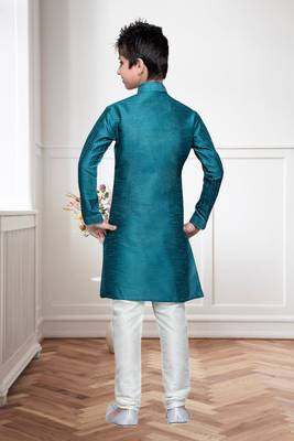 Rama Green Art Silk Kids Kurta Pyjama For Boys 1